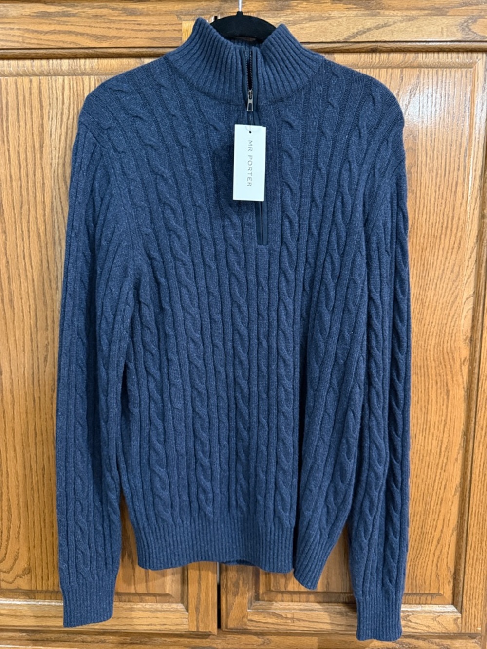 Loro Piana Navy Cable Knit Cashmere Half-Zip Sweater